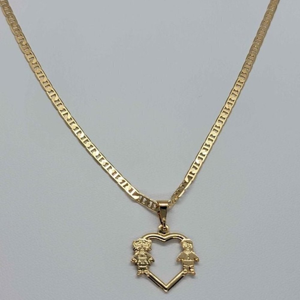 Brand New Brazilian 18k Gold Filled Son And Daughter Heart Necklace